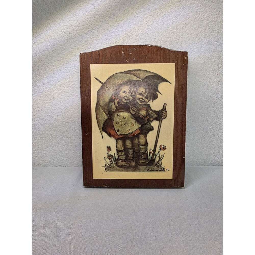 Vintage Hummel Style Framed Print on Wood Plaque Cottagecore Nursery Wall Art
